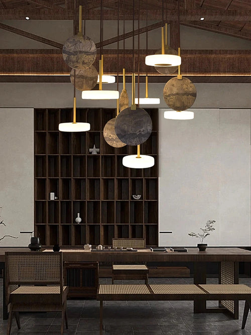 plafonnier en marbre et bois suspension modernes et élégantes