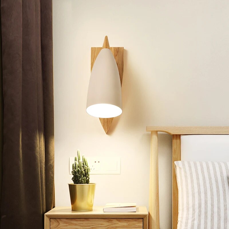 Applique moderne bois nordique LED chambre couloir éclairage - vue 4 sur 8