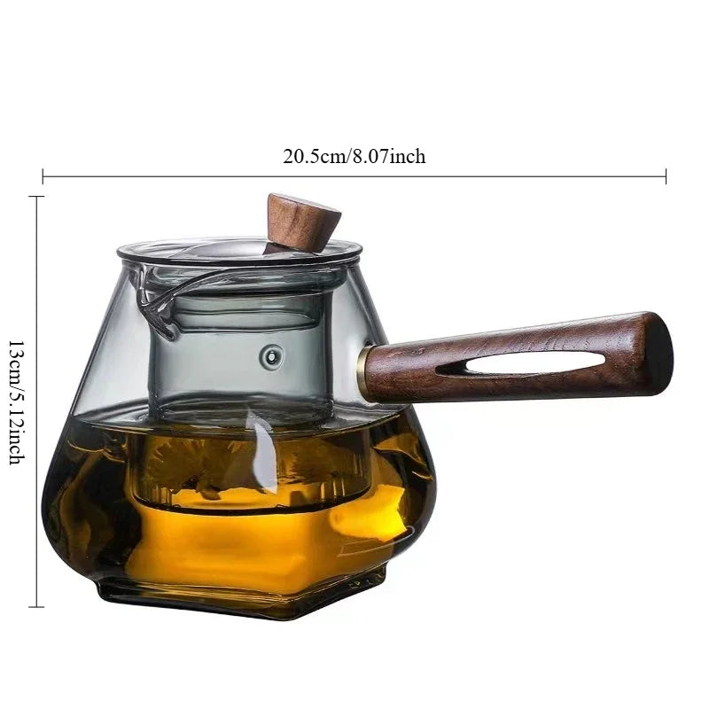 Théière verre borosilicate poignée bois résistante chaleur - vue 7 sur 7