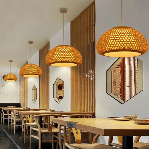 lustre en bambou tricoté à la main suspension décorative pour maison