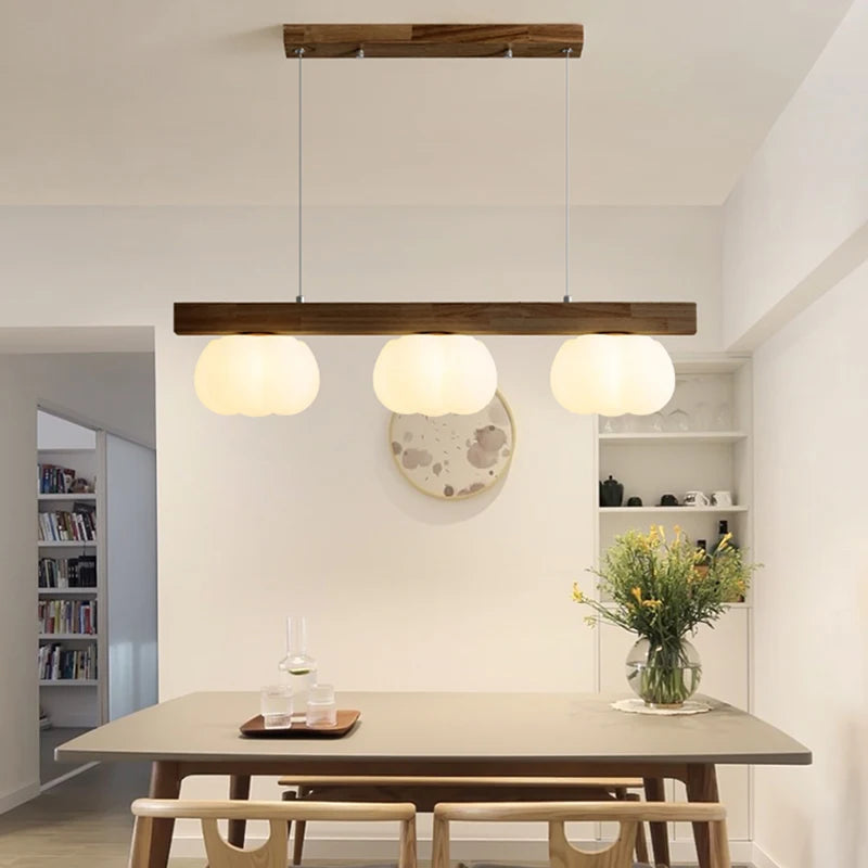 suspension moderne en bois naturel lustre en forme de coton - vue 3 sur 11