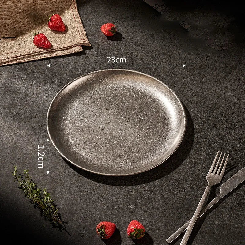 Assiettes inox style industriel rétro plateaux repas café