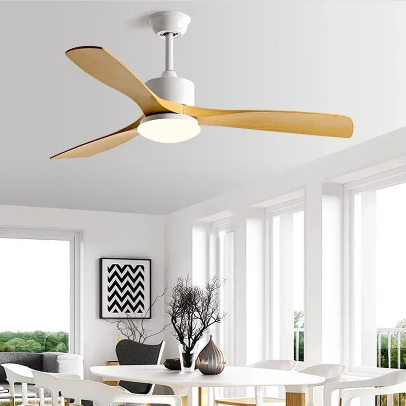 ventilateur de plafond en bois lumineux avec télécommande - vue 3 sur 12
