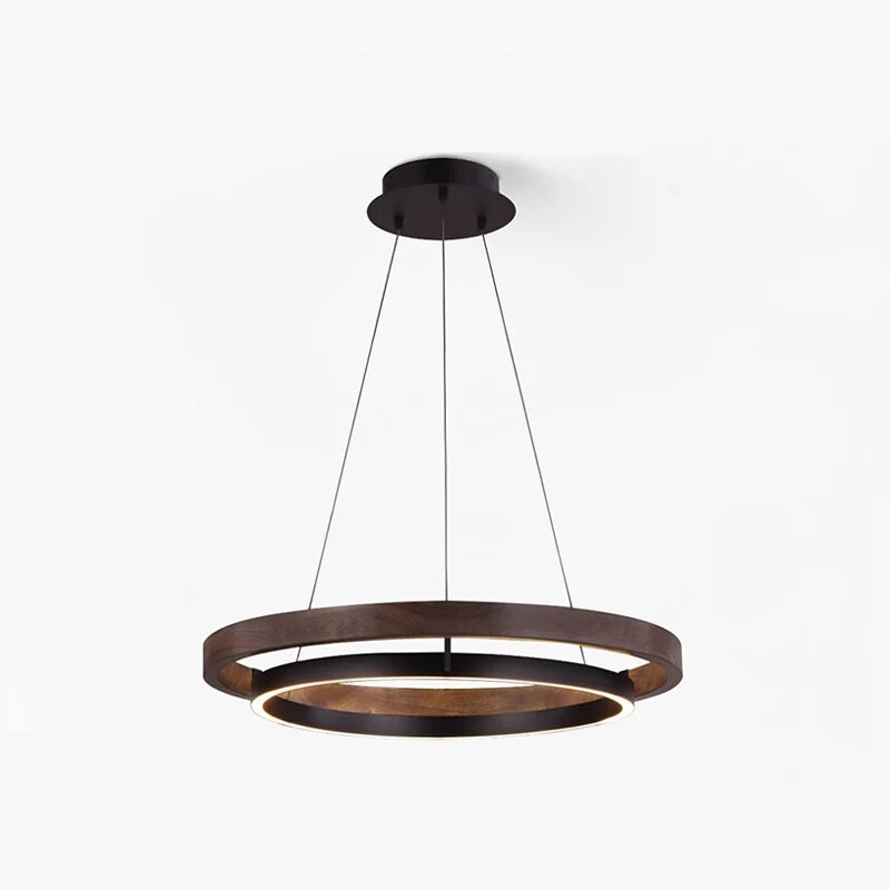 Lustre antique nordique bois anneau lumineux couleur - vue 2 sur 7