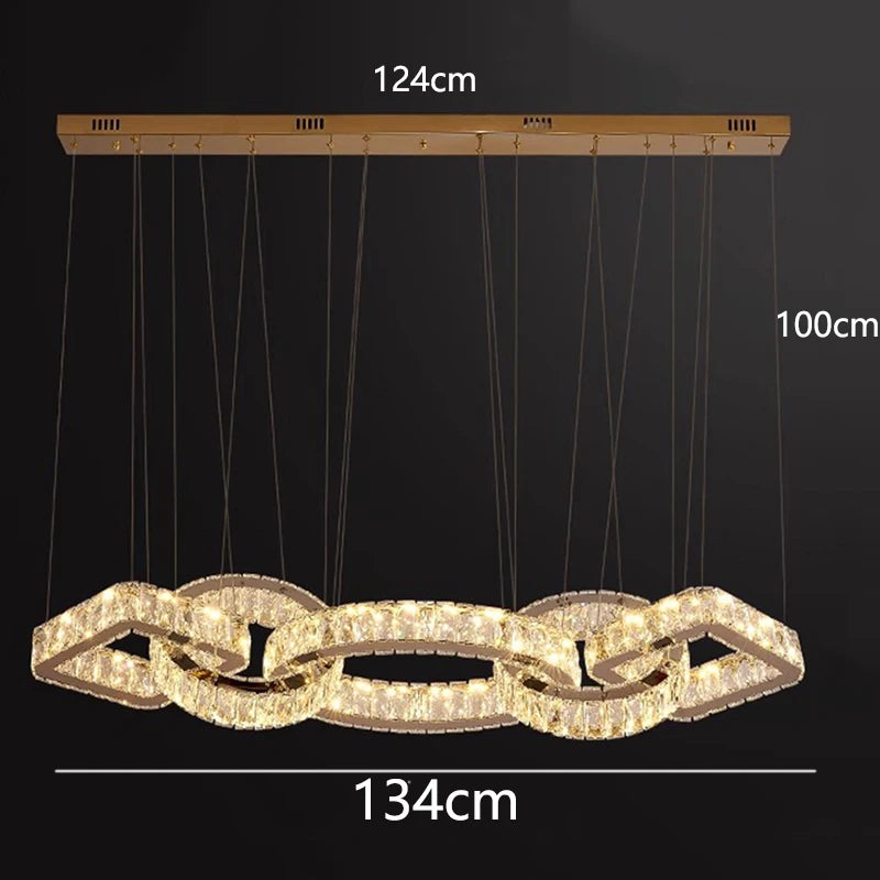 Lustre design cristal doré moderne pour salle à manger éclairage intérieur