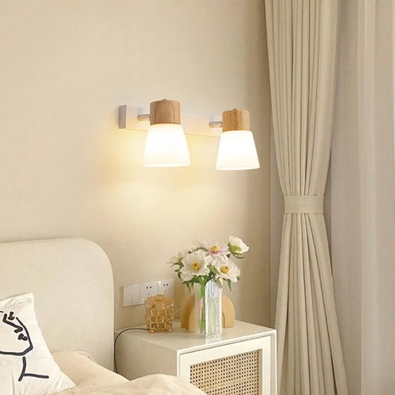 applique led double tête bois verre maison décor luminaire - vue 6 sur 10