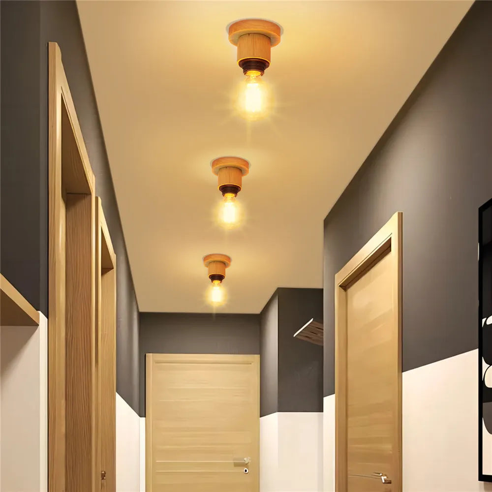 Plafonnier Led nordique bois salon lampe décor - vue 4 sur 6