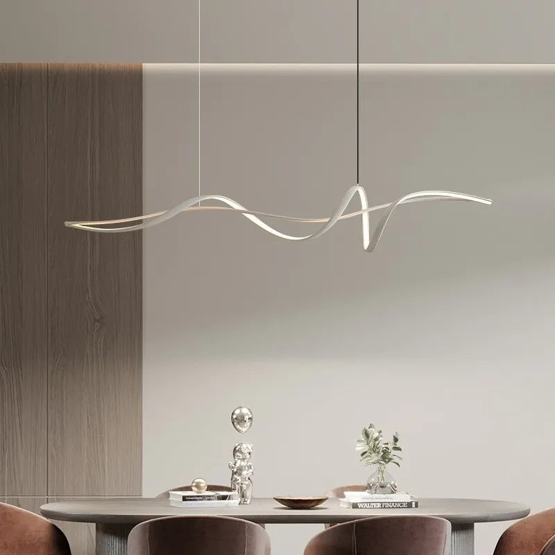 ruban forme Design salle à manger LED lustre en aluminium simplicité salon maison décoration intérieure éclairage de Table