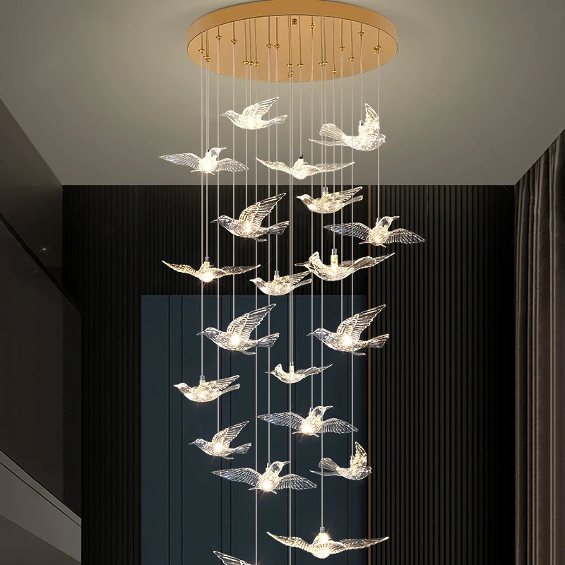YOULAIKE oiseau design led lustre pour escalier de luxe salon suspendu luminaire couloir longue spirale acrylique lampes - vue 4 sur 20