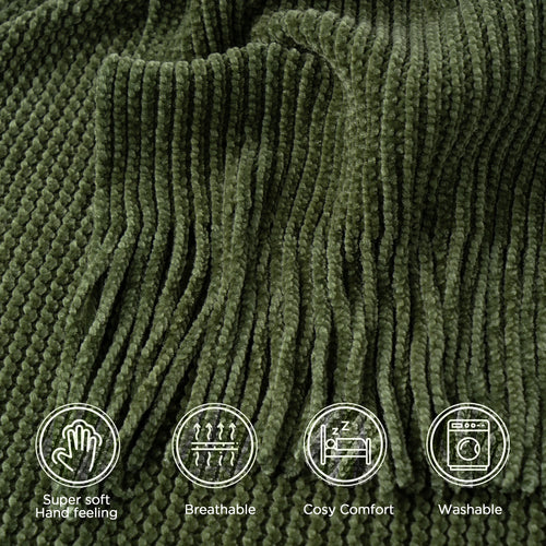 plaid maille chenille à pompons motif carreaux decoratif
