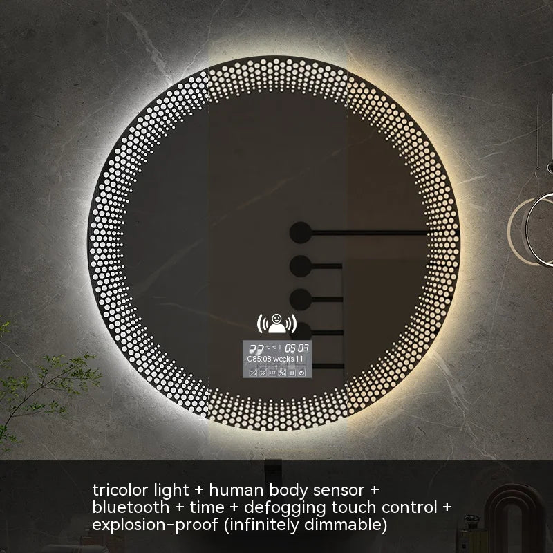 miroir rond à led avec rétroéclairage réglable et antibuée intelligent - vue 25 sur 25