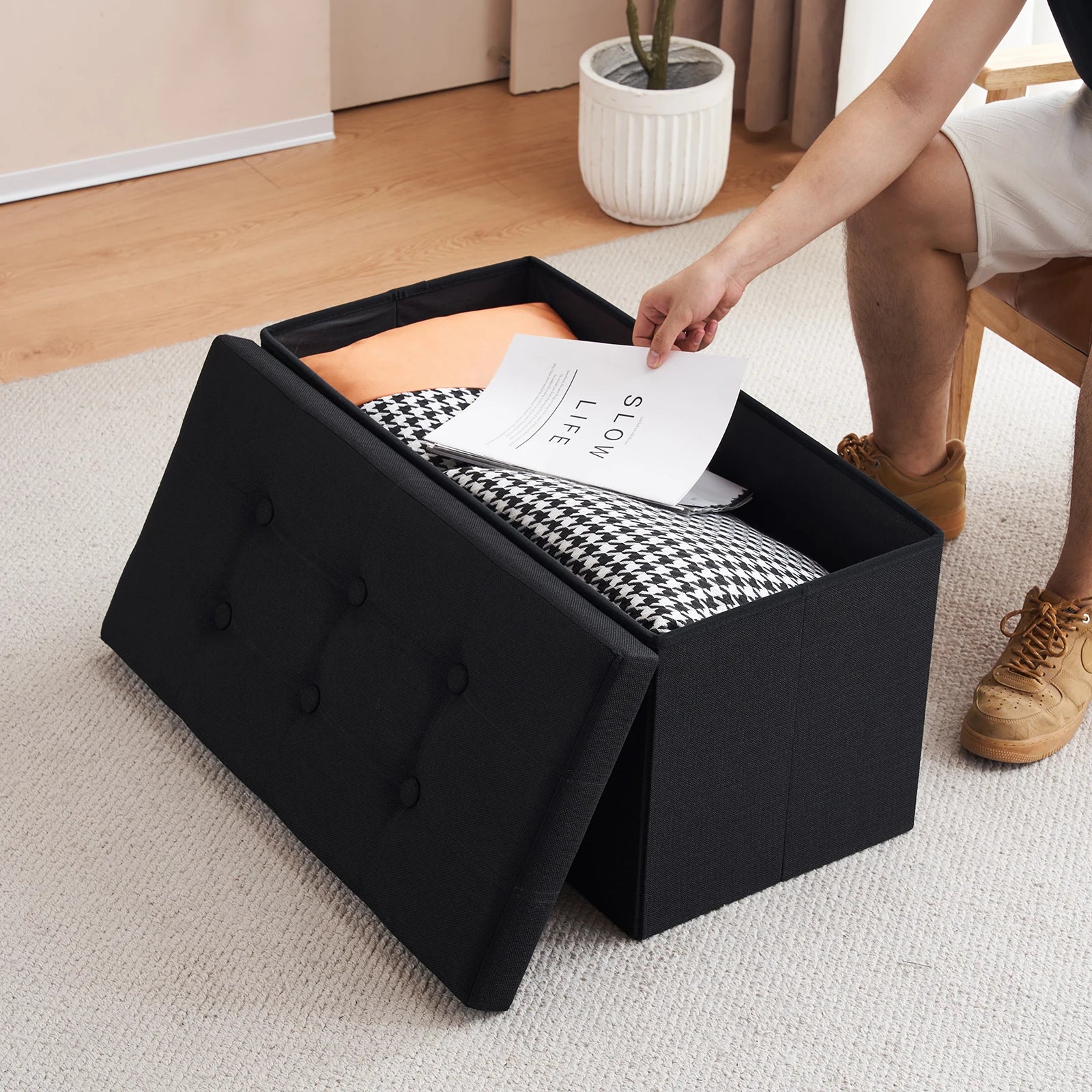 banc de rangement pliable multifonction en similicuir antidérapant - vue 7 sur 6