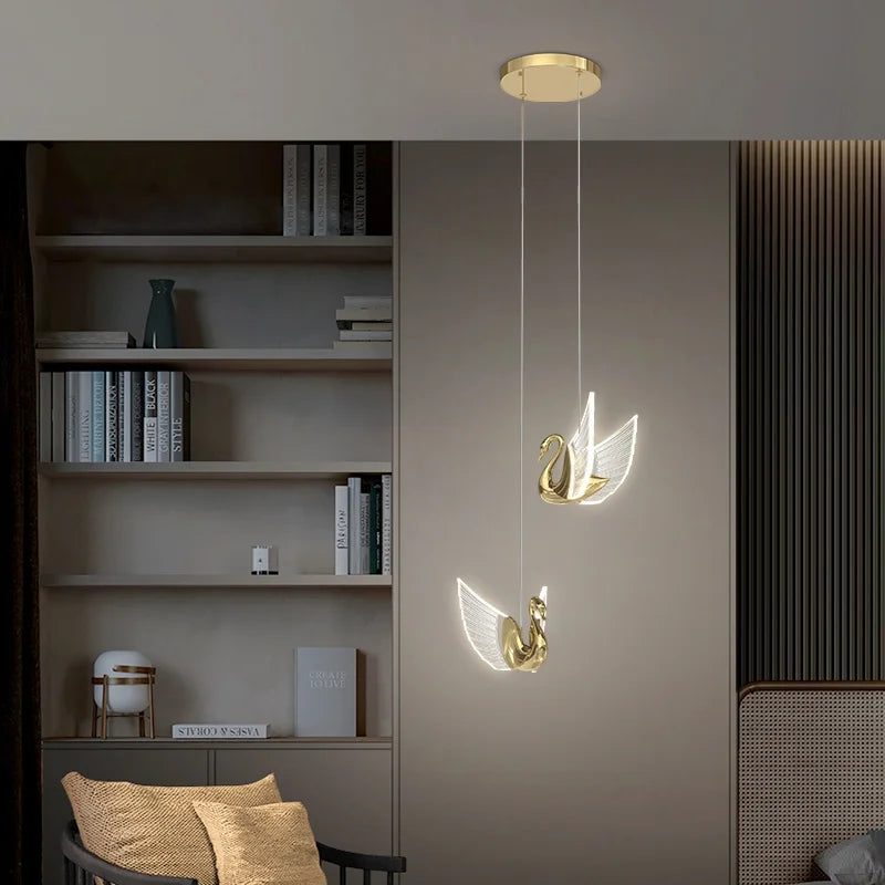 lustre moderne cygne doré design créatif pour éclairage décoratif - vue 4 sur 12