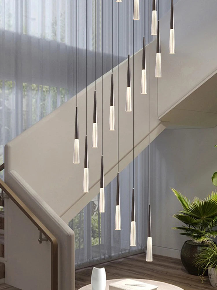 lustre long moderne en acier inoxydable pour duplex et centre commercial