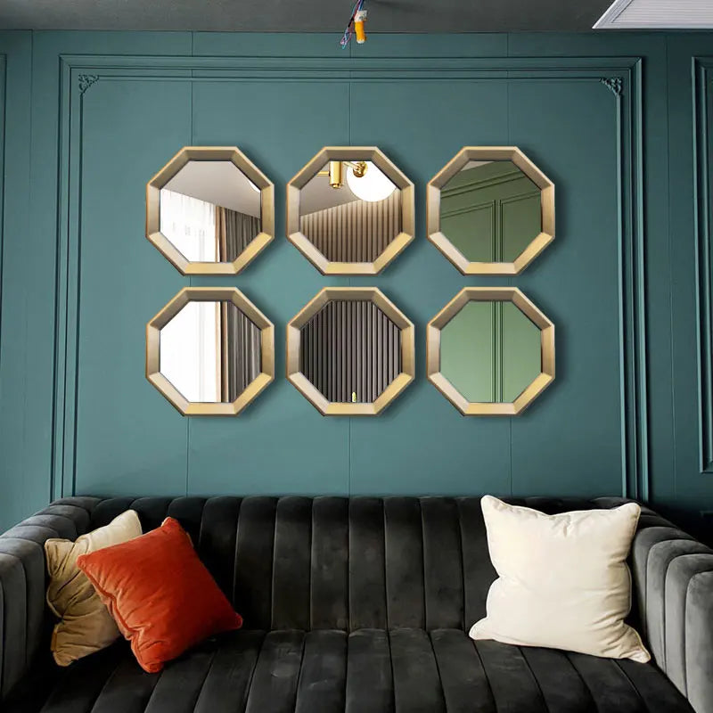miroir octogonal décoratif imitation métal pour cheminée - vue 6 sur 10
