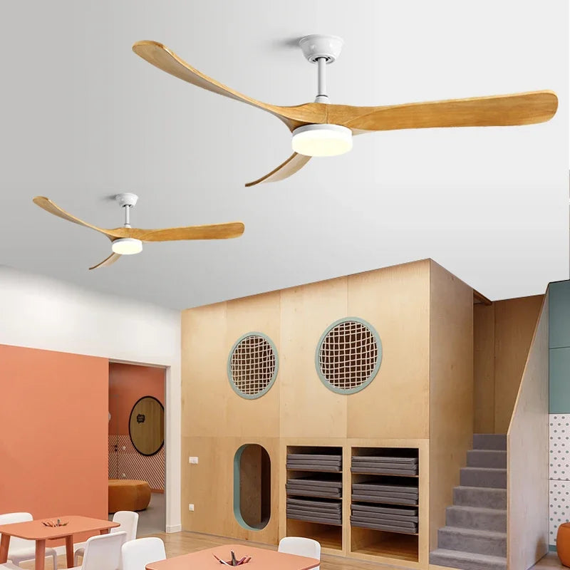 ventilateur suspendu en bois avec lumière design élégant pour toutes saisons - vue 4 sur 9