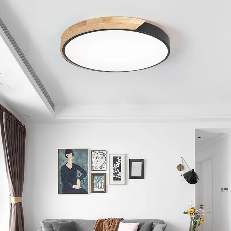 Plafonnier LED rond en bois