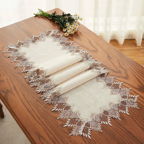 Chemin de table lin brodé style dentelle classique élégante