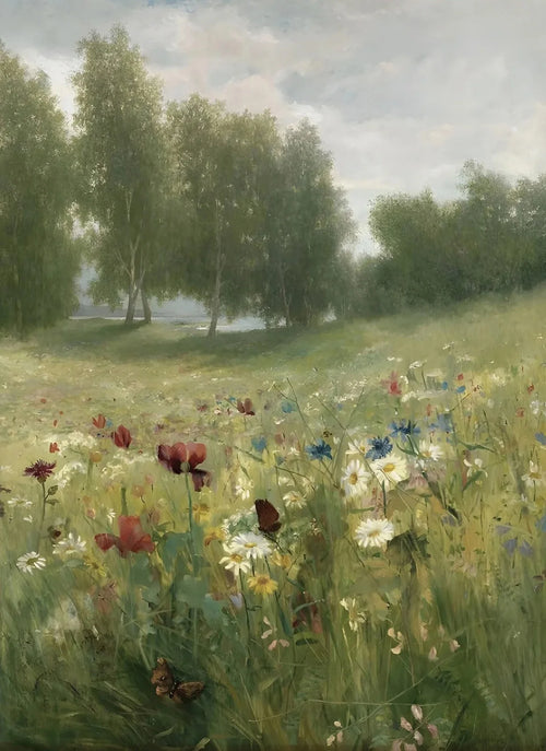 peinture vintage de campagne avec fleurs sauvages décor mural naturel