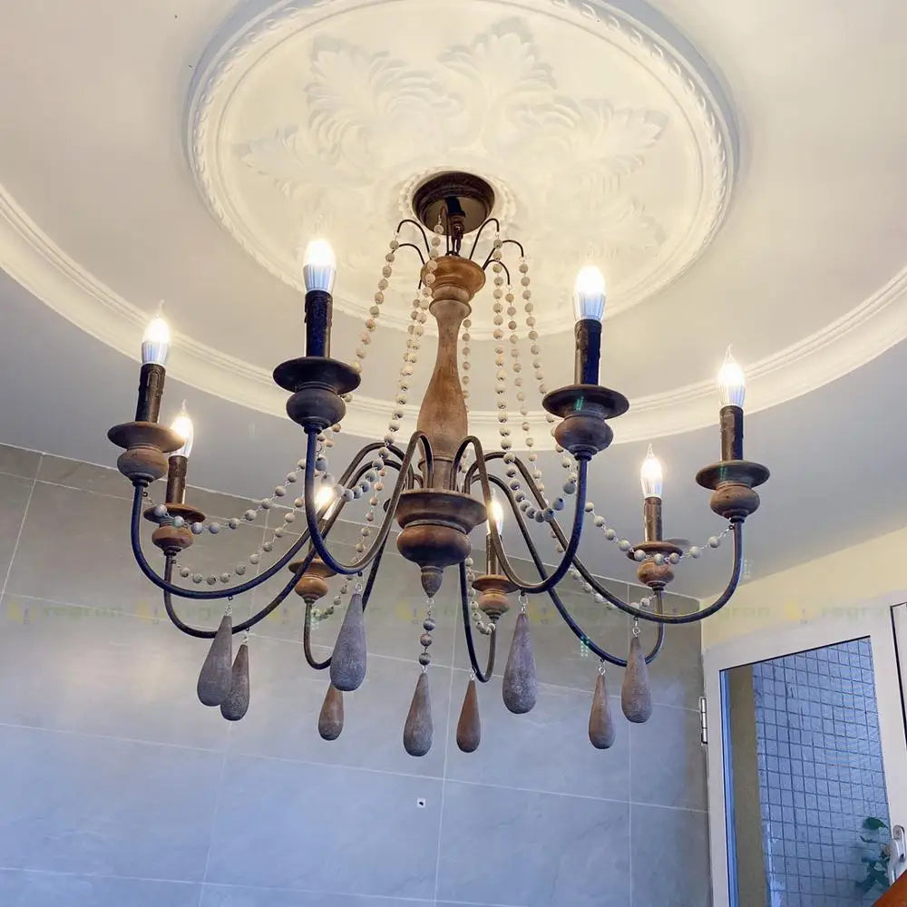lustre à bougies led en bois pour galerie dart et éclairage intérieur - vue 4 sur 9