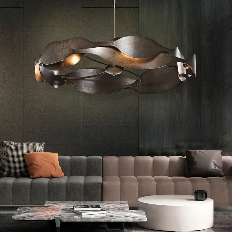 Italian Luxury Pendant Light Living Room Metal Window Artistic Sense Restaurant Hanging Lamp Hotel Lobby LED Lighting Chandelier - vue 6 sur 8