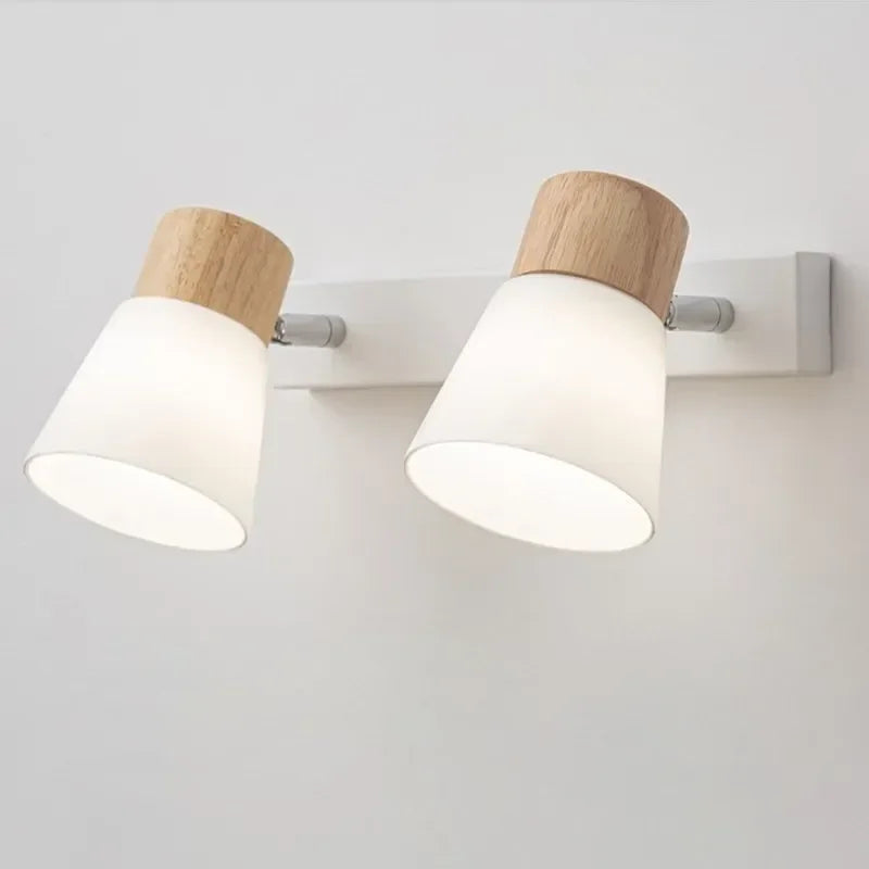 Applique murale nordique en bois LED Double tête lait blanc applique murale en verre pour chambre salon étude salle à manger décor à la maison luminaire - vue 2 sur 10