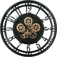 horloge murale industrielle en métal avec engrenages mobiles décorative