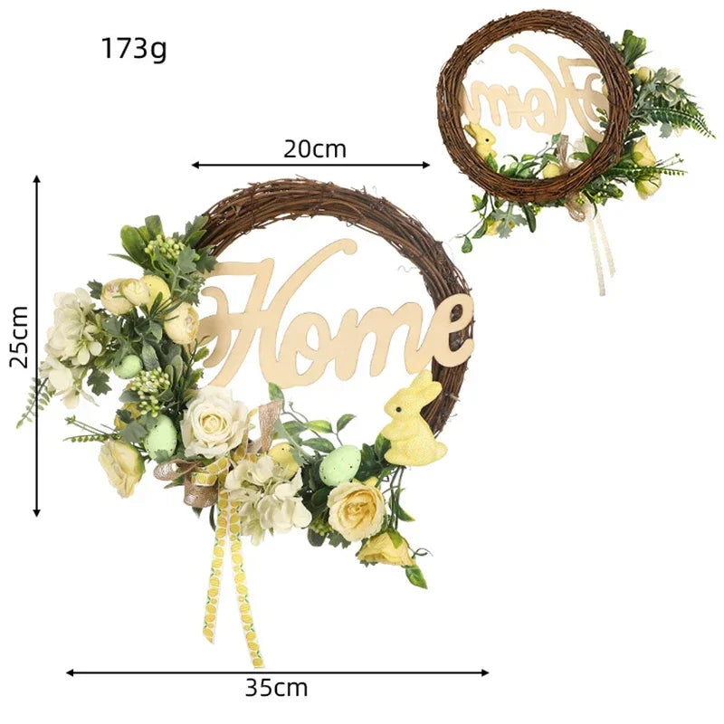 couronne décorative de Pâques avec lapin et œufs suspendus - vue 13 sur 12