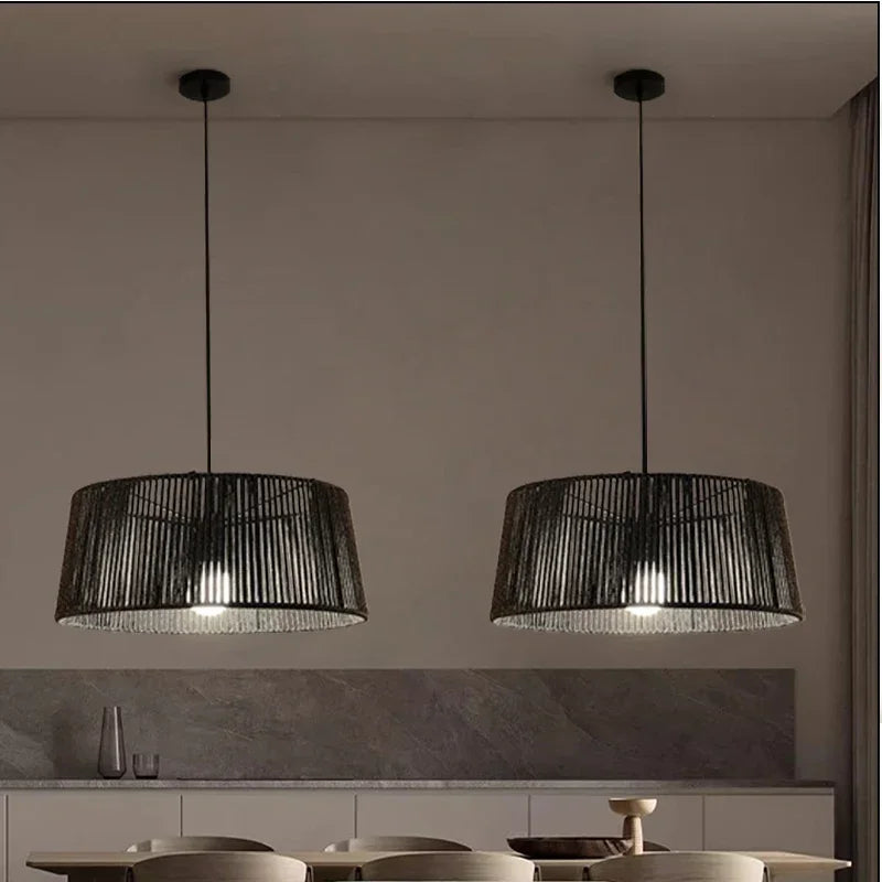 lustre nordique sandyha tissé corde led décoration maison - vue 4 sur 12