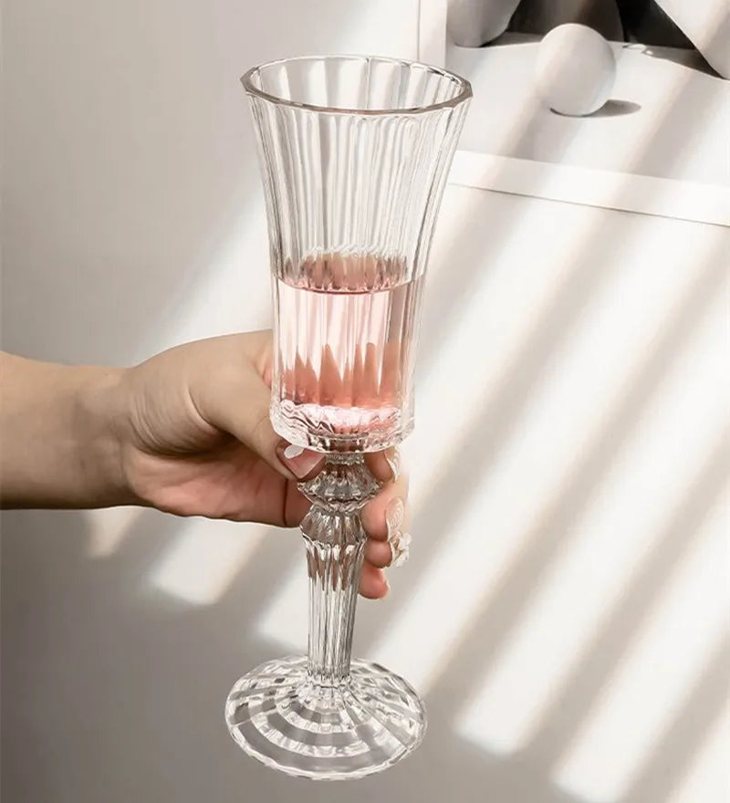 Verres champagne cristal style rétro rayures françaises