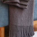 plaid tricot nordique à pompons pour lit canapé