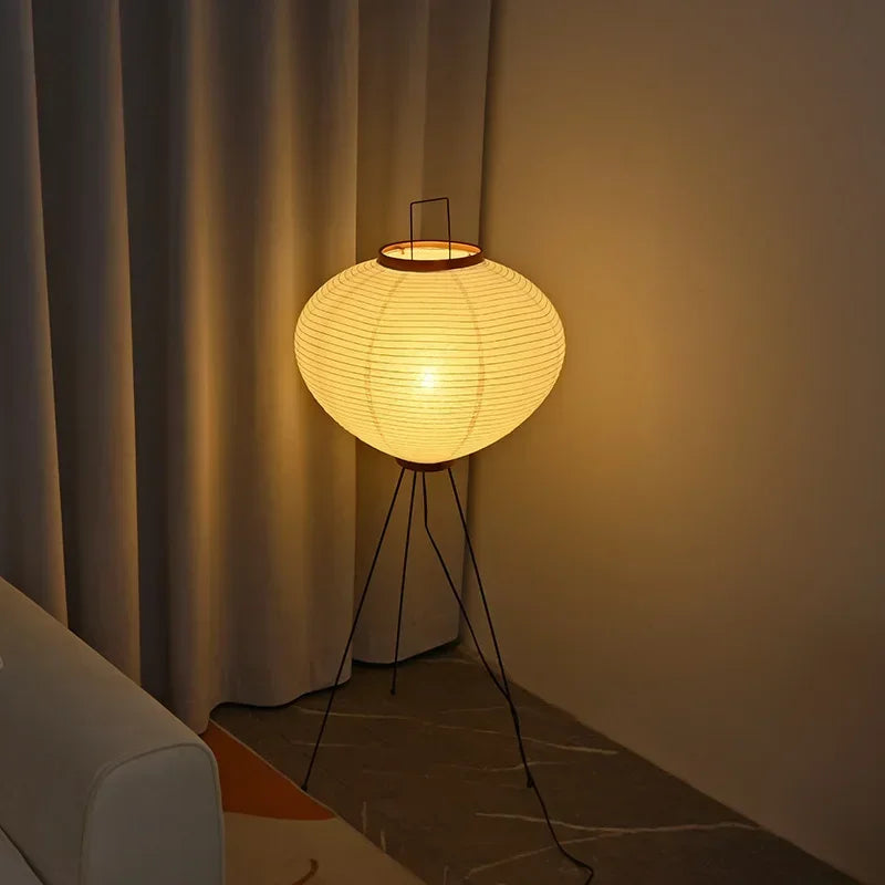 lampadaire design japonais en papier de riz avec trépied - vue 5 sur 8