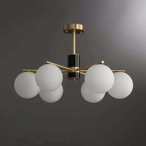 suspension nordique luxe en cuivre doré avec boules de verre blanches
