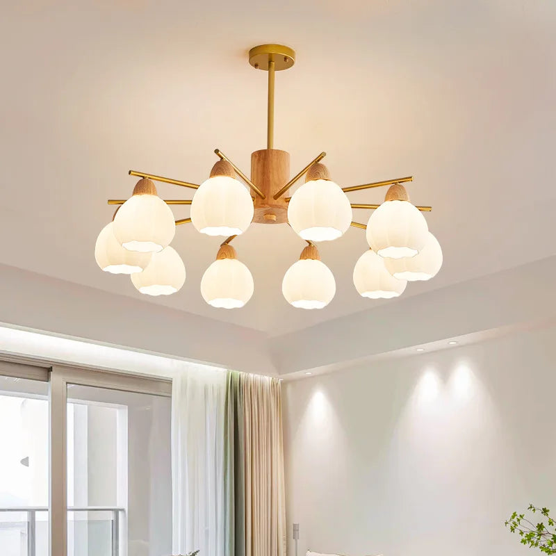 lustre moderne en bois et verre style japonais pour décoration intérieure