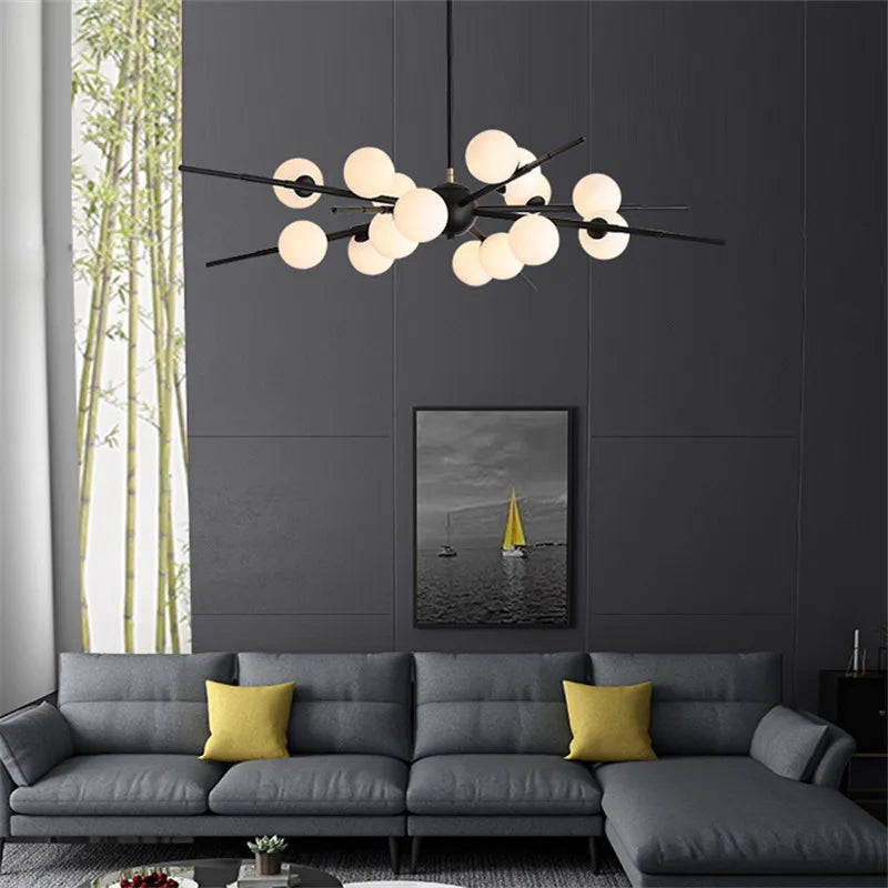 lustre design bauhaus sputnik en verre pour éclairage moderne - vue 6 sur 9