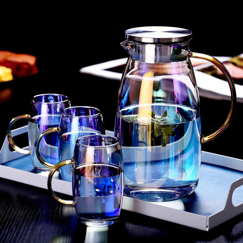 Bouteille carafe verre borosilicate motif fleurs style moderne - vue 2 sur 6