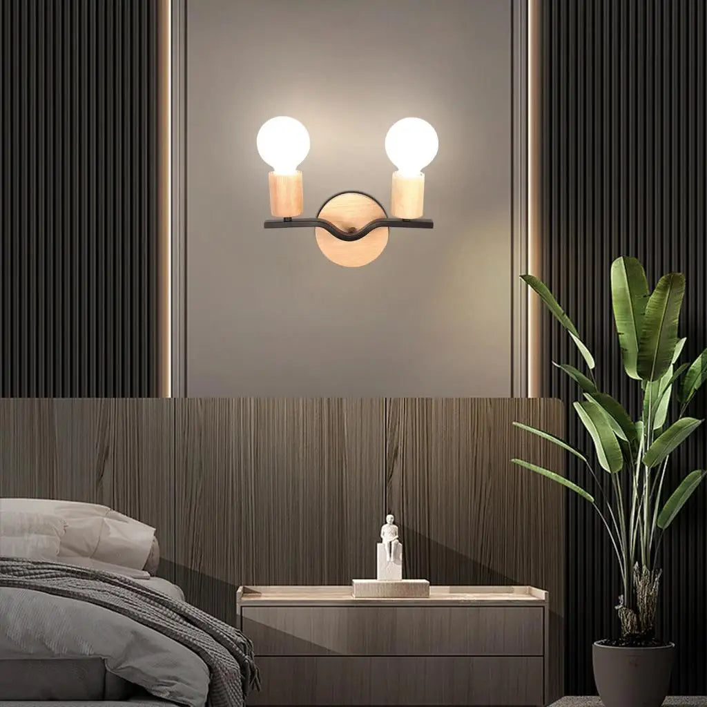 Applique murale deux têtes bois fer loft - vue 7 sur 8