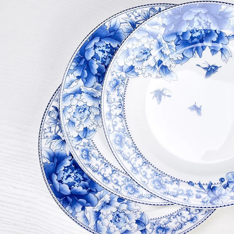 Assiettes porcelaine Jingdezhen motifs floraux style chinois - vue 2 sur 7