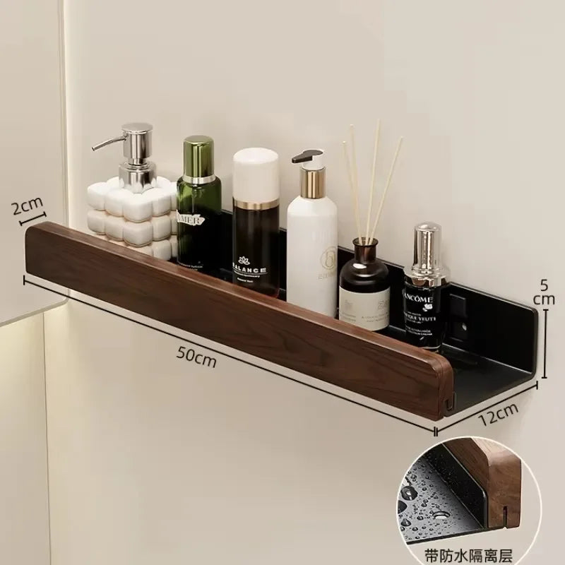 étagère murale en noyer pour rangement et porte-serviettes - vue 6 sur 10
