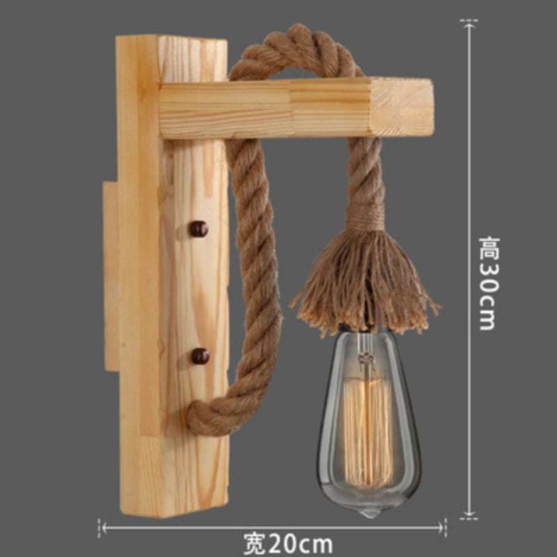 Applique murale bois industriel métal corde chanvre appliques escalier allée porche
