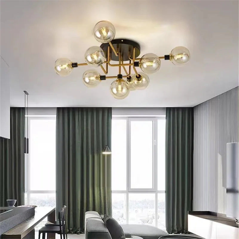Plafonnier en verre nordique G9 LED lumière industrielle en métal pour chambre salon salle à manger étude maison intérieur loft lumière - vue 6 sur 18