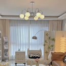 lustre moderne en chrome avec suspension en verre