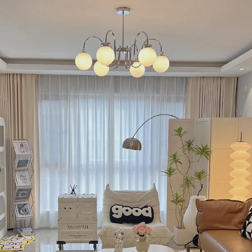 lustre moderne en chrome avec suspension en verre