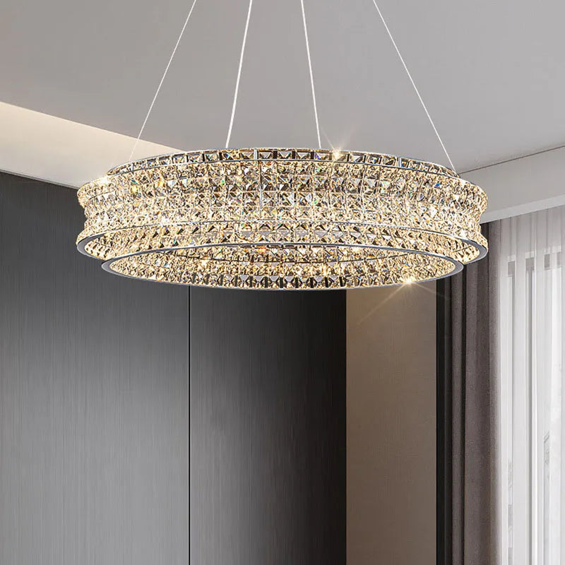 Lustre moderne en cristal clair acier inoxydable intensité variable cordon réglable