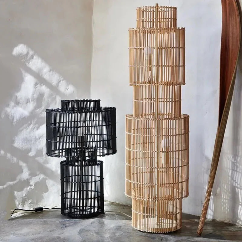 Lampadaire nordique en rotin Art déco - vue 4 sur 7