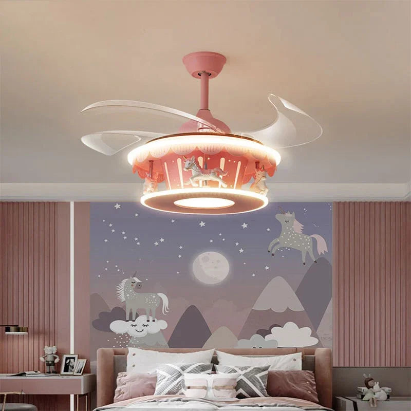 lampe de plafond led carrousel créative pour filles - vue 4 sur 8