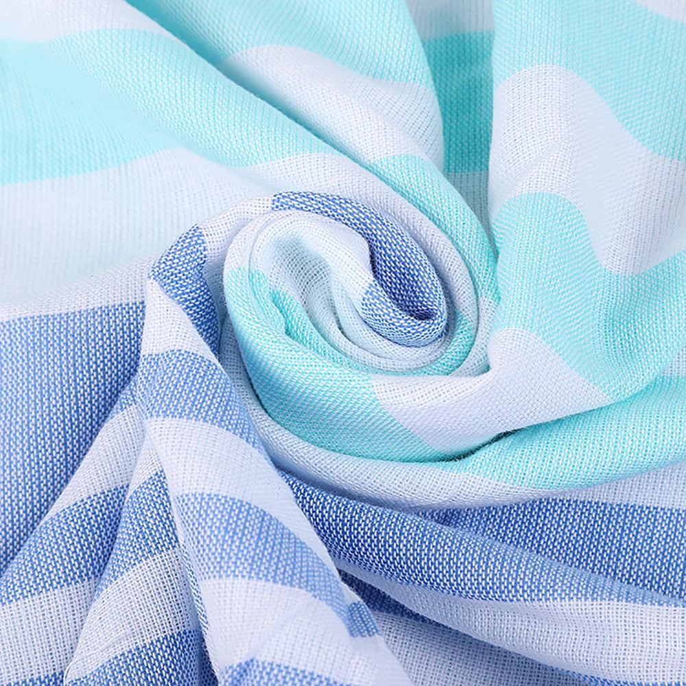 serviette de plage turque coton rayée pompons légère - vue 7 sur 7