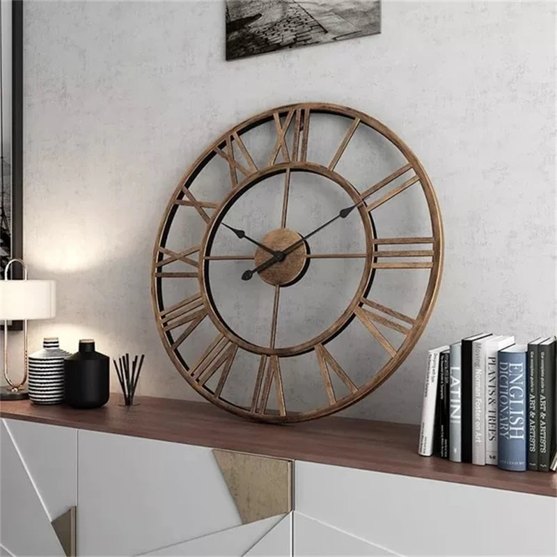 horloge murale moderne 3d rétro chiffres romains en métal silencieuse - vue 6 sur 8