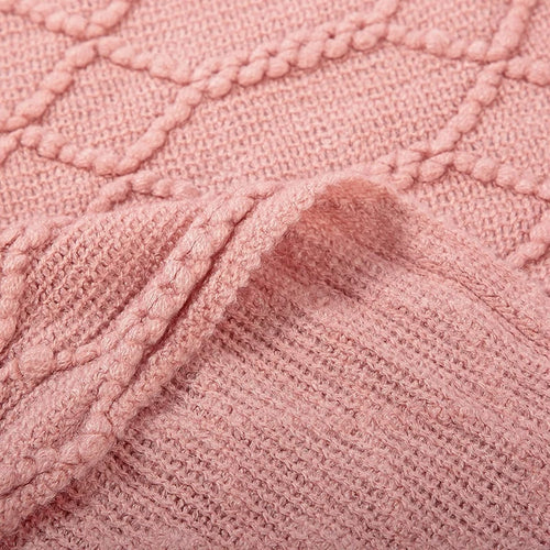 plaid tricot leger doux avec pompons style americain
