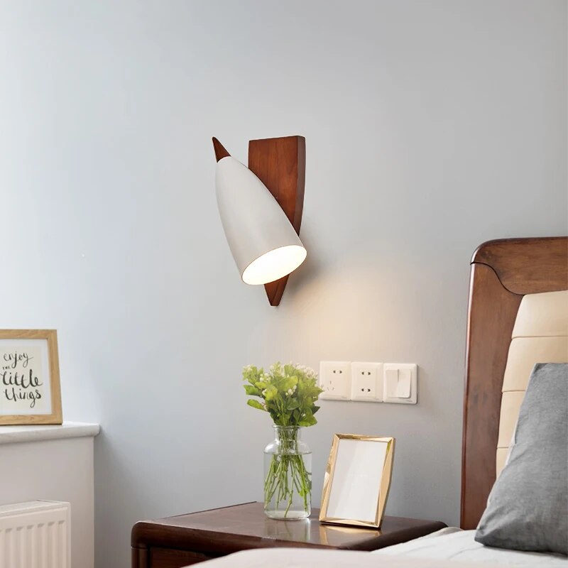 Applique moderne bois nordique LED chambre couloir éclairage - vue 3 sur 8